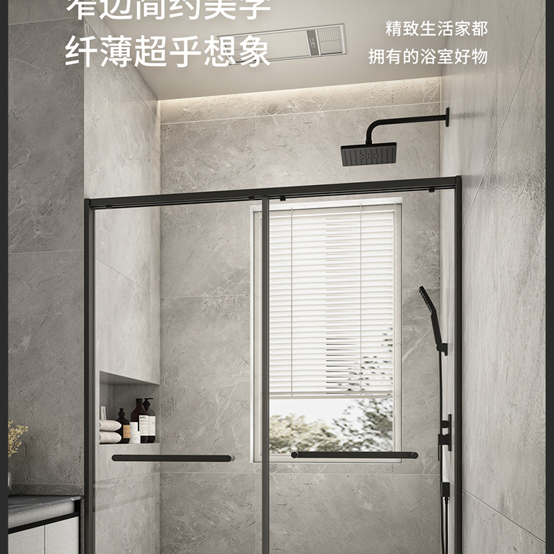一字屏风定制极简浴室家用干湿分离地轨玻璃门EB61-Y22
